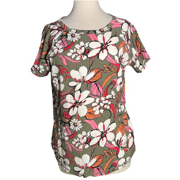 Talbots Women's Orange, Pink & Green Short Sleeve Floral T-Shirt Top - Size M - Picture 1 of 4